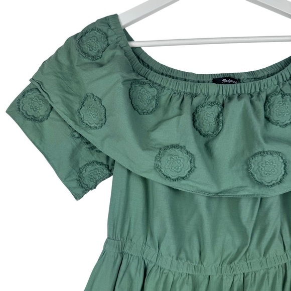 Madewell Green Appliquéd Off-the-Shoulder Mini Dress Size 4 Embroidery Cotton - Picture 3 of 9